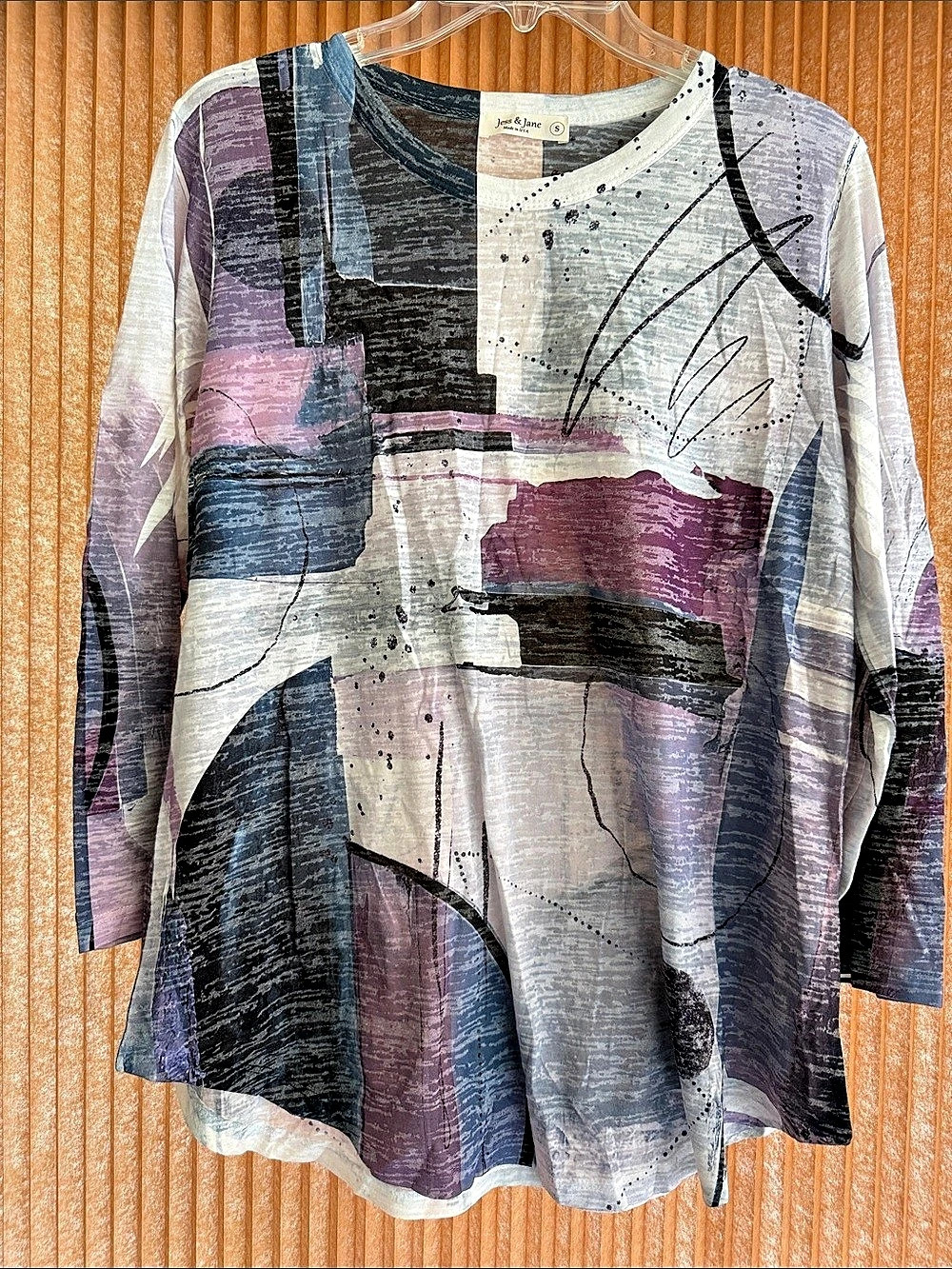 Jess & Jane Style AJ2-000 Abstract Print Tunic in Purple & Blue Size Small